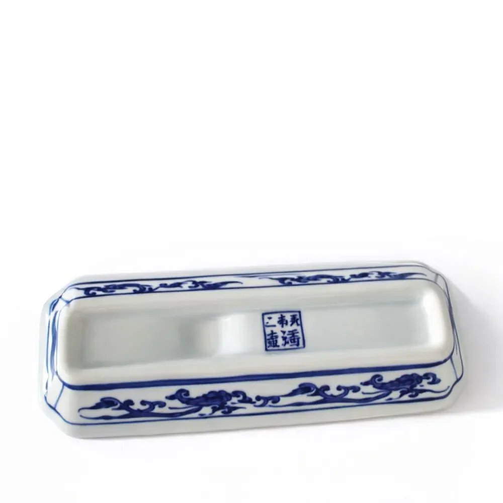 Chinese Porcelain Republic Period Blue & White Dragon Ink Stand / Brush Rest Jin